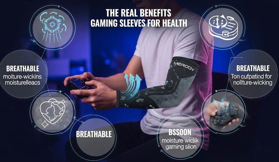 gamer wearing compression gaming sleeve during PC gameplay