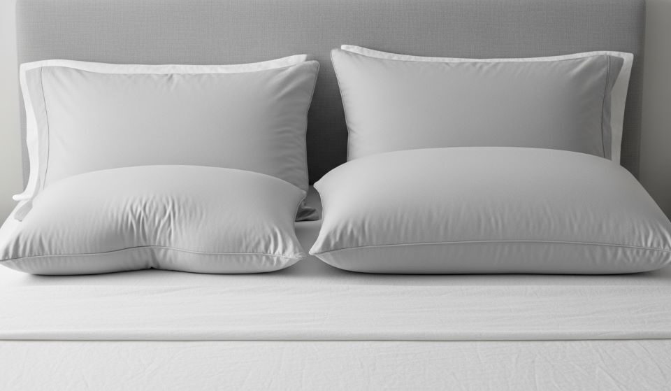 Queen vs king memory foam pillow size comparison on bed