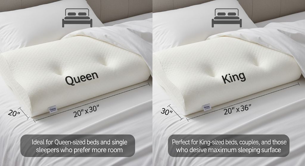 Difference between queen and king memory foam pillows dimensions and use