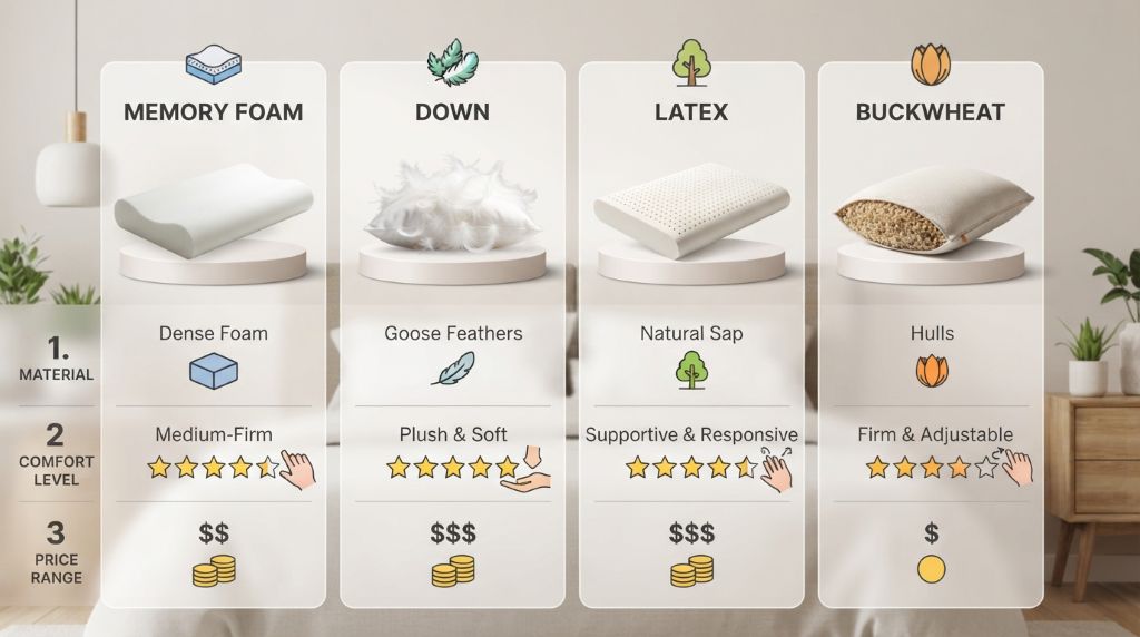 Comparing different pillow types and price ranges